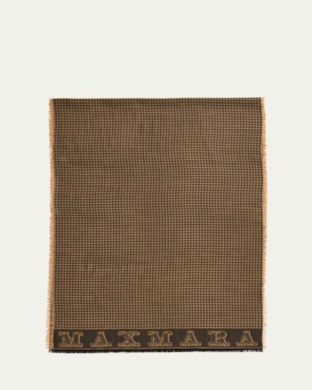 Logo Houndstooth Fringe Wool Scarf
